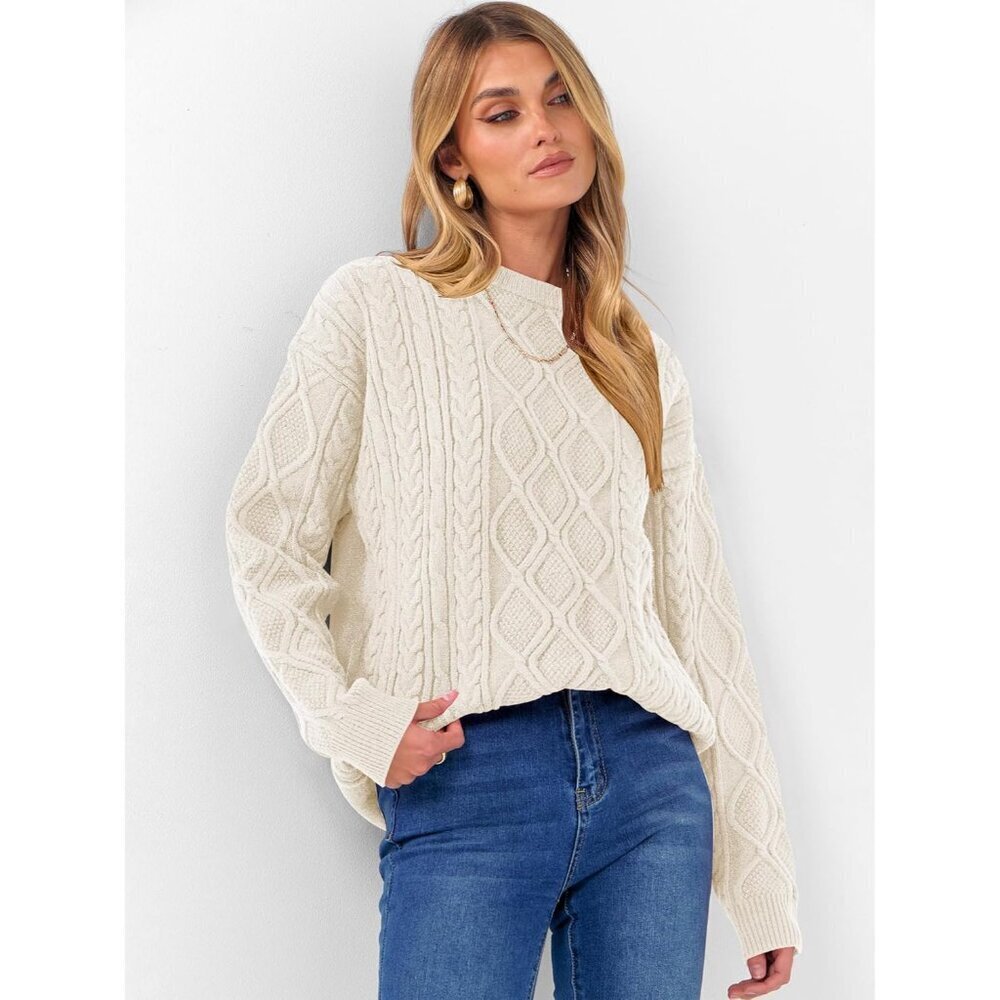 Women Oversized Cable Knit Sweater Thick Acrylic Nylon PBT Fall Winter - Picture 4 of 9